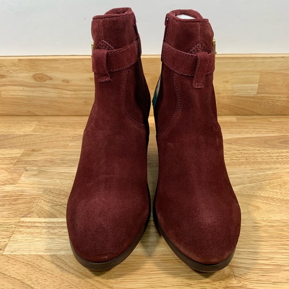 NEW Diba 7.5 Sleek Bootie Burgundy Red Leather Suede Side‎ Zipper 2" Heel - Picture 2 of 11